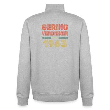 1963 - Unisex Organic Zip Sweatshirt von Stanley/Stella - Grau meliert - Hinten - AI Model Male 185 light (185cm)