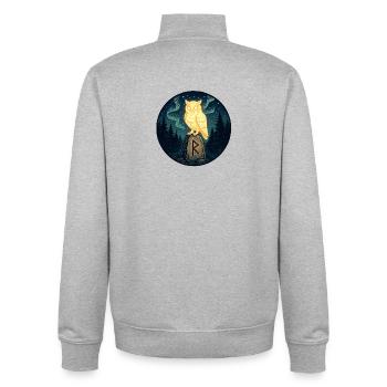Goldene Eule über Mondfels im Wald - Unisex Organic Zip Sweatshirt von Stanley/Stella - Grau meliert - Hinten - AI Model Male 185 light (185cm)