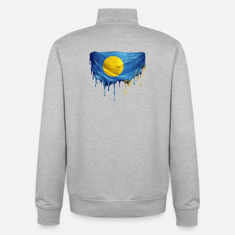 Drapeau Dégoulinant de Palaos - Sweat zippé unisexe en coton bio Stanley/Stella - gris chiné