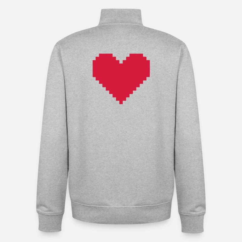 coeur pixel - Sweat zippé unisexe en coton bio Stanley/Stella - gris chiné