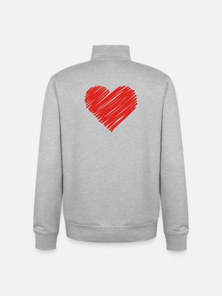 Red Sketch Heart Motif - Unisex Organic Zip Sweatshirt by Stanley/Stella - heather grey
