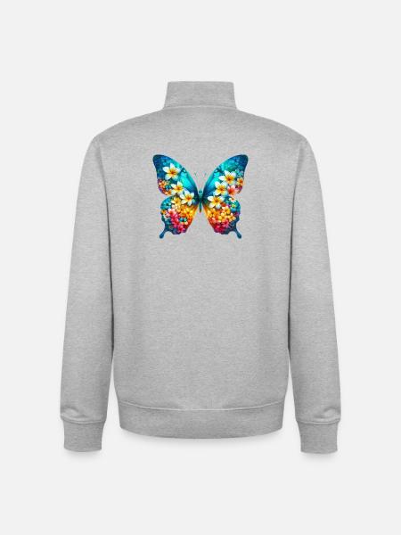 Papillon frangipanier frangipanier - Sweat zippé unisexe en coton bio Stanley/Stella - gris chiné