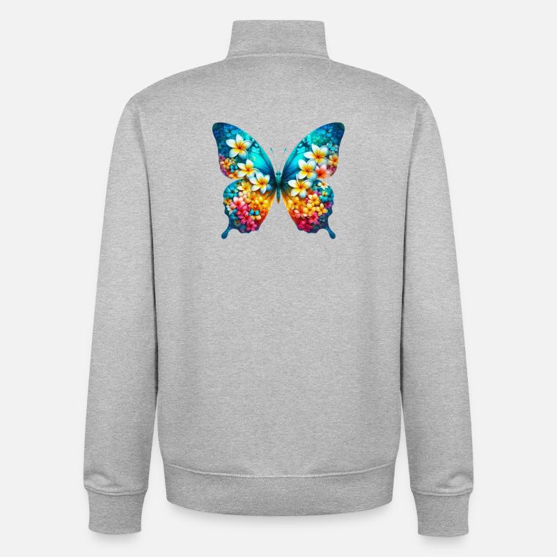 Papillon frangipanier frangipanier - Sweat zippé unisexe en coton bio Stanley/Stella - gris chiné