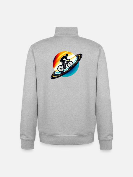 Cyclist on Saturn - Unisex Organic Zip Sweatshirt by Stanley/Stella - heather grey