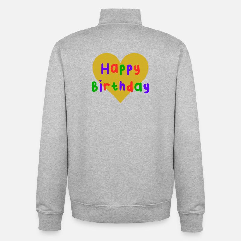HAPPY BIRTHDAY. JOYEUX ANNIVERSAIRE. ANNIVERSAIRE. - Sweat zippé unisexe en coton bio Stanley/Stella - gris chiné