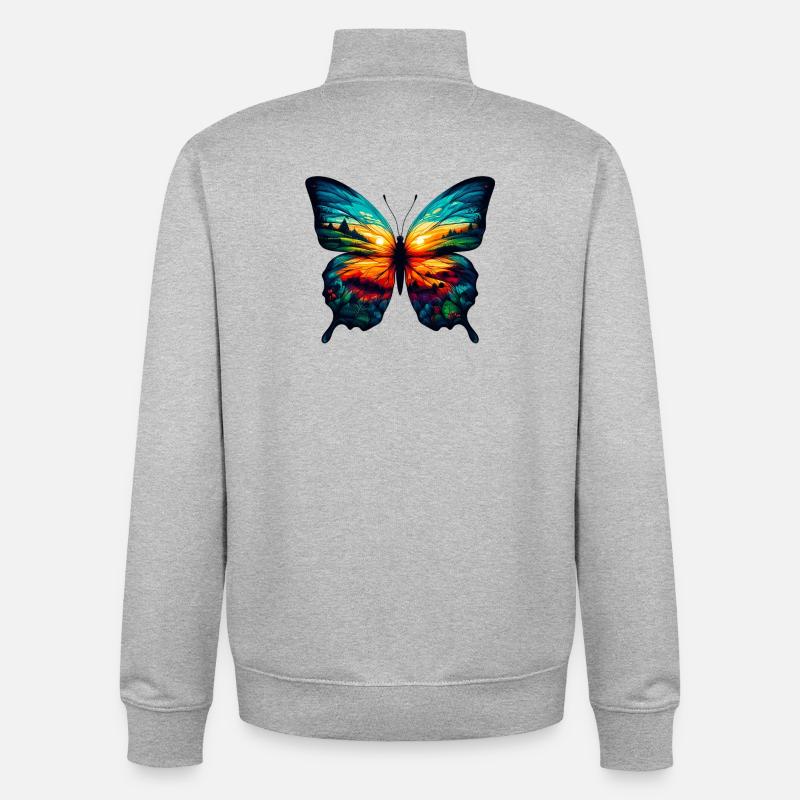 Papillon - Sweat zippé unisexe en coton bio Stanley/Stella - gris chiné