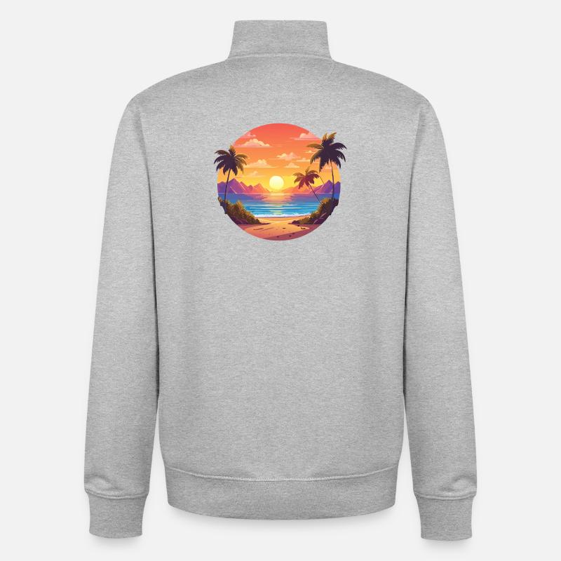 Coucher de soleil Palm Bay - Sweat zippé unisexe en coton bio Stanley/Stella - gris chiné