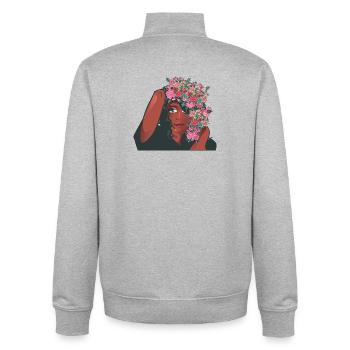 Rosa Blumen Afro Haare Schwarze Frau Brustkrebs - Unisex Organic Zip Sweatshirt von Stanley/Stella - Grau meliert - Hinten - AI Model Male 185 light (185cm)