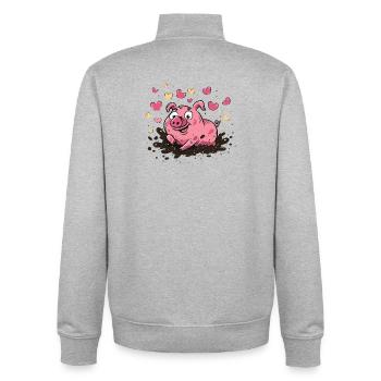 Herzschwein im Schlamm mit Herzen - Unisex Organic Zip Sweatshirt von Stanley/Stella - Grau meliert - Hinten - AI Model Male 185 light (185cm)