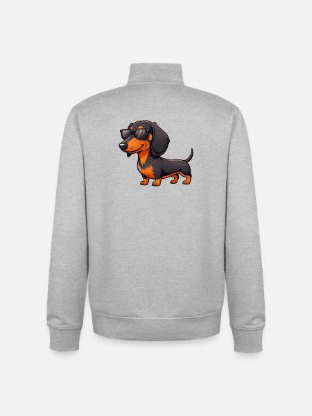 Cool dachshund with sunglasses summer friend - Unisex Organic Zip Sweatshirt by Stanley/Stella - heather grey