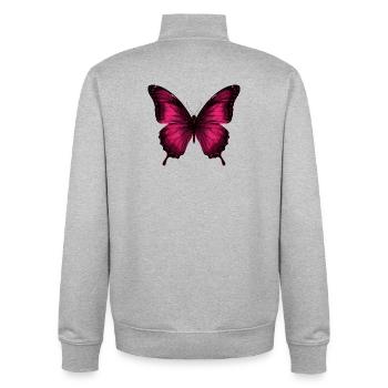 Magenta Butterfly on Black - Unisex Organic Zip Sweatshirt by Stanley/Stella - heather grey - Back - AI Model Male 185 light (185cm)