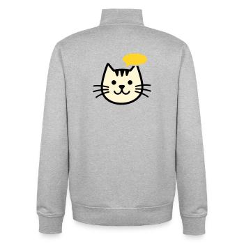 Cat face with speech bubble - Unisex Organic Zip Sweatshirt by Stanley/Stella - heather grey - Back - AI Model Male 185 light (185cm)