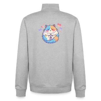 Pastel Kitten Cuddly Heart - Unisex Organic Zip Sweatshirt by Stanley/Stella - heather grey - Back - AI Model Male 185 light (185cm)