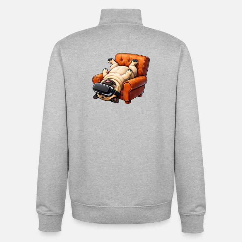 Mops mit VR Brille im Sessel - Unisex Organic Zip Sweatshirt von Stanley/Stella - Grau meliert