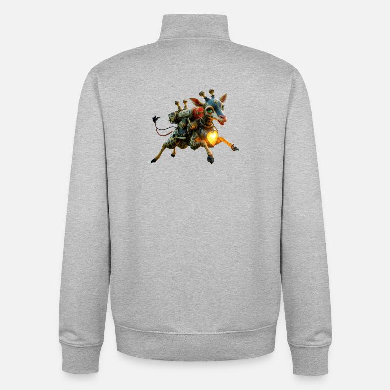 Steampunk Giraffe Illuminated Heart - Unisex Organic Zip Sweatshirt by Stanley/Stella - heather grey