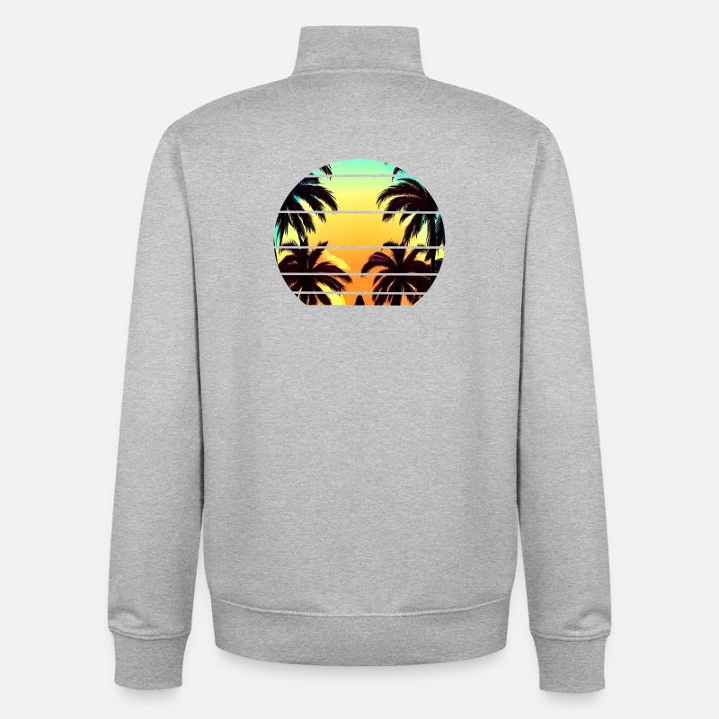 Sunset under palm trees - Unisex Organic Zip Sweatshirt by Stanley/Stella - heather grey