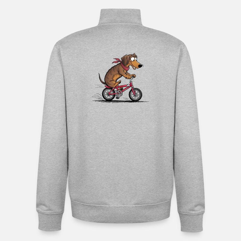Teckel avec vélo - Sweat zippé unisexe en coton bio Stanley/Stella - gris chiné