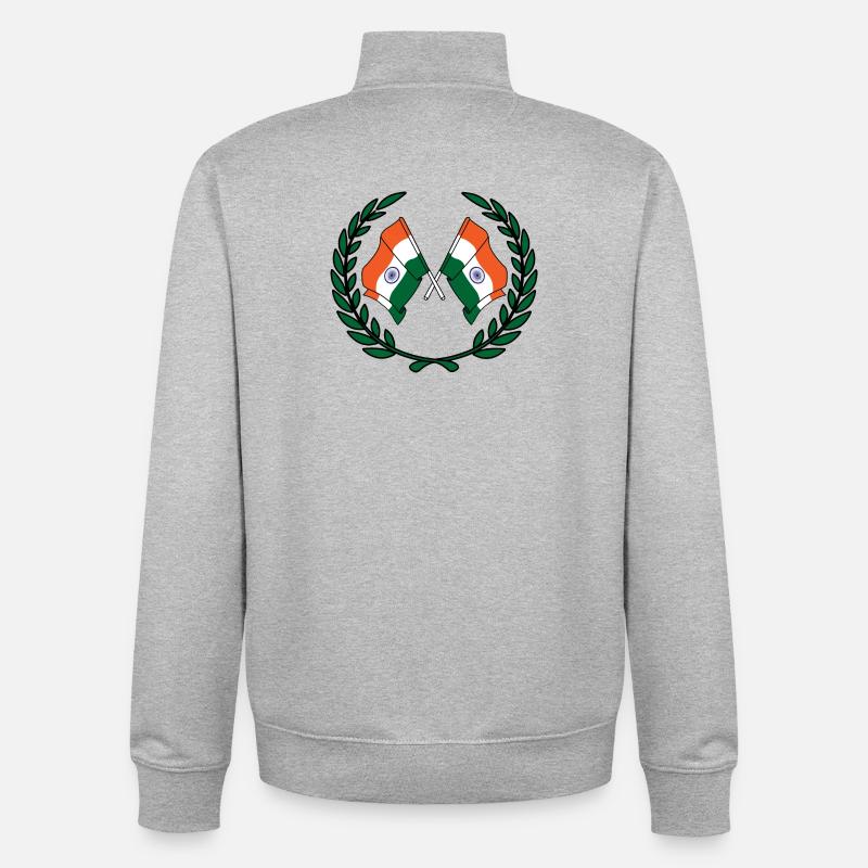 Drapeaux Inde en couronne de laurier - Sweat zippé unisexe en coton bio Stanley/Stella - gris chiné