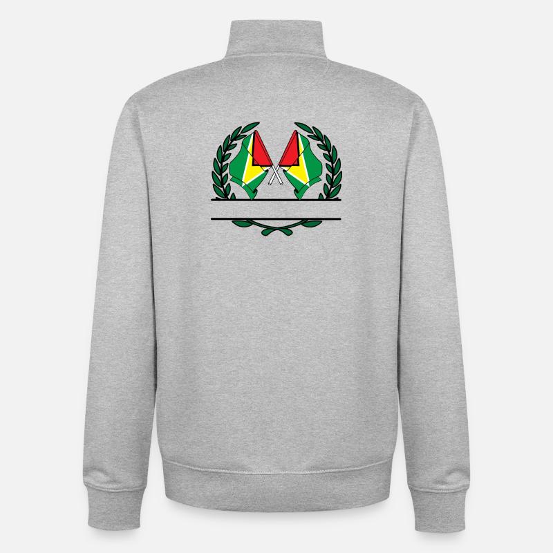 Drapeaux, bannière, couronne de laurier, Guyane - Sweat zippé unisexe en coton bio Stanley/Stella - gris chiné