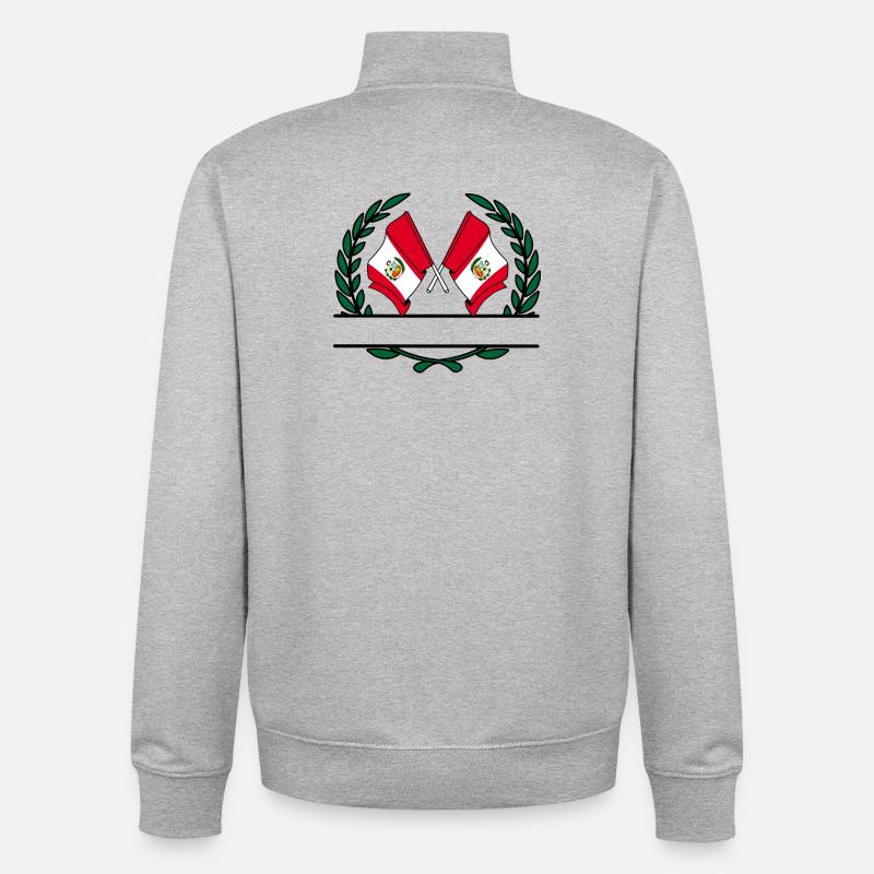 Drapeaux Pérou bannière couronne de laurier - Sweat zippé unisexe en coton bio Stanley/Stella - gris chiné