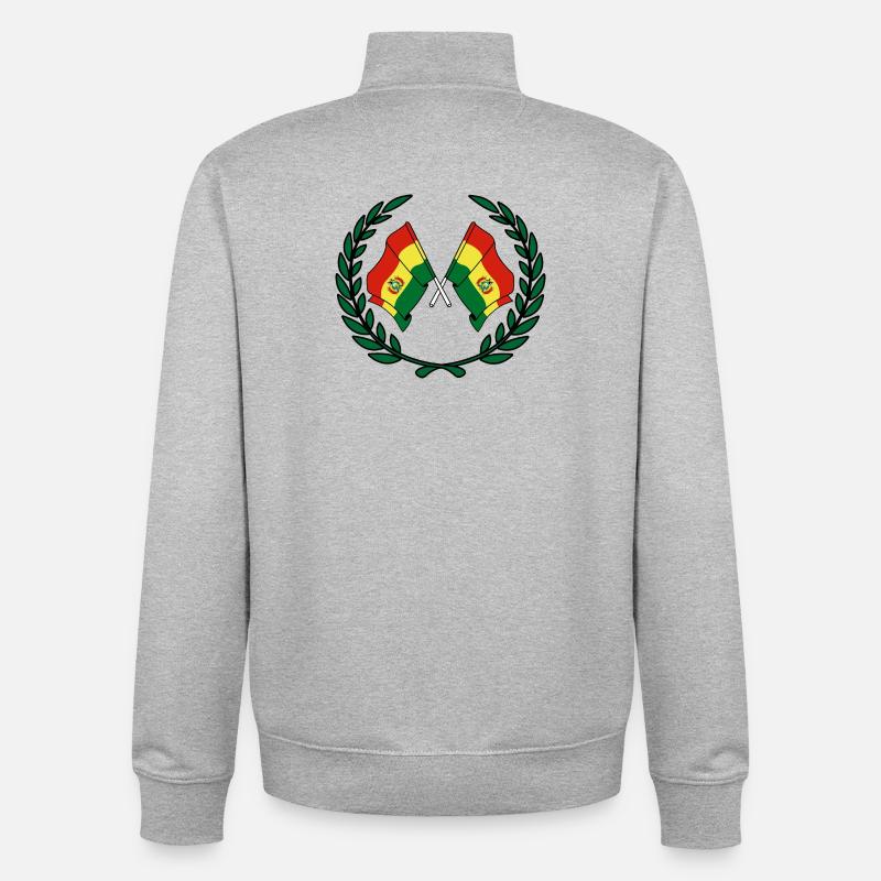Drapeaux Bolivie en couronne de laurier - Sweat zippé unisexe en coton bio Stanley/Stella - gris chiné