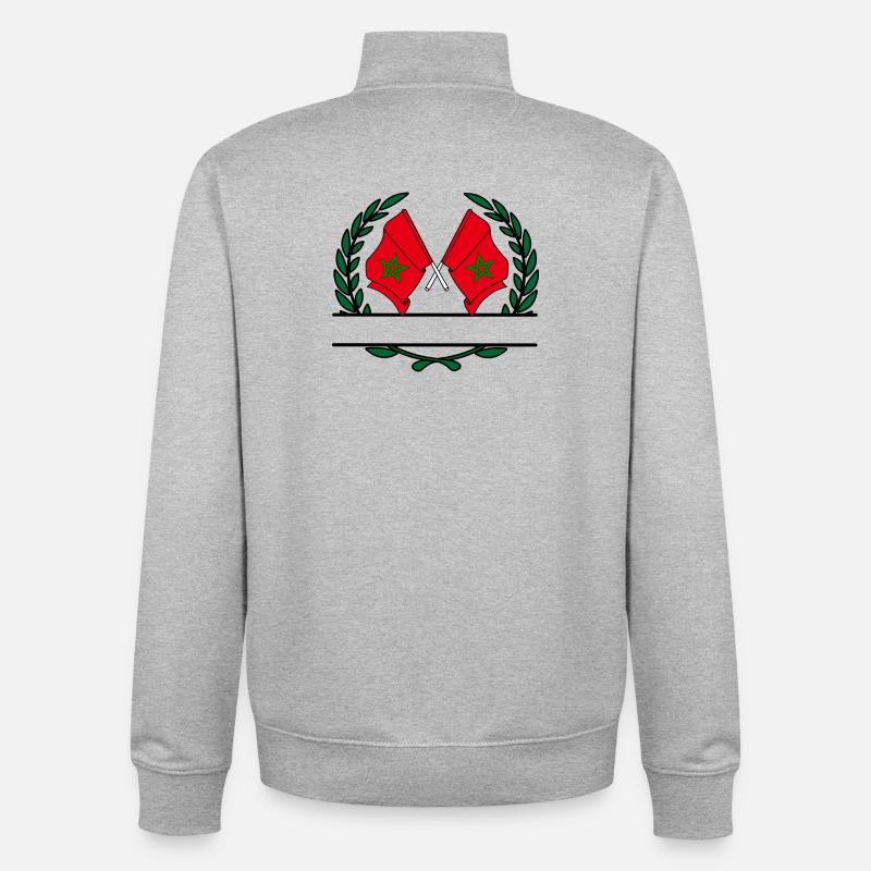 Drapeaux Maroc couronne de laurier bannière - Sweat zippé unisexe en coton bio Stanley/Stella - gris chiné