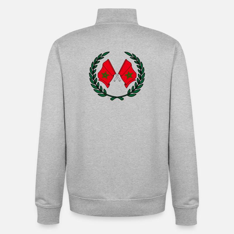Drapeaux Maroc en couronne de laurier - Sweat zippé unisexe en coton bio Stanley/Stella - gris chiné
