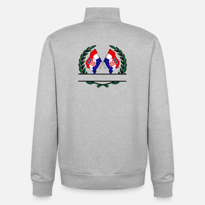 Drapeaux Croatie couronne de laurier bannière - Sweat zippé unisexe en coton bio Stanley/Stella - gris chiné