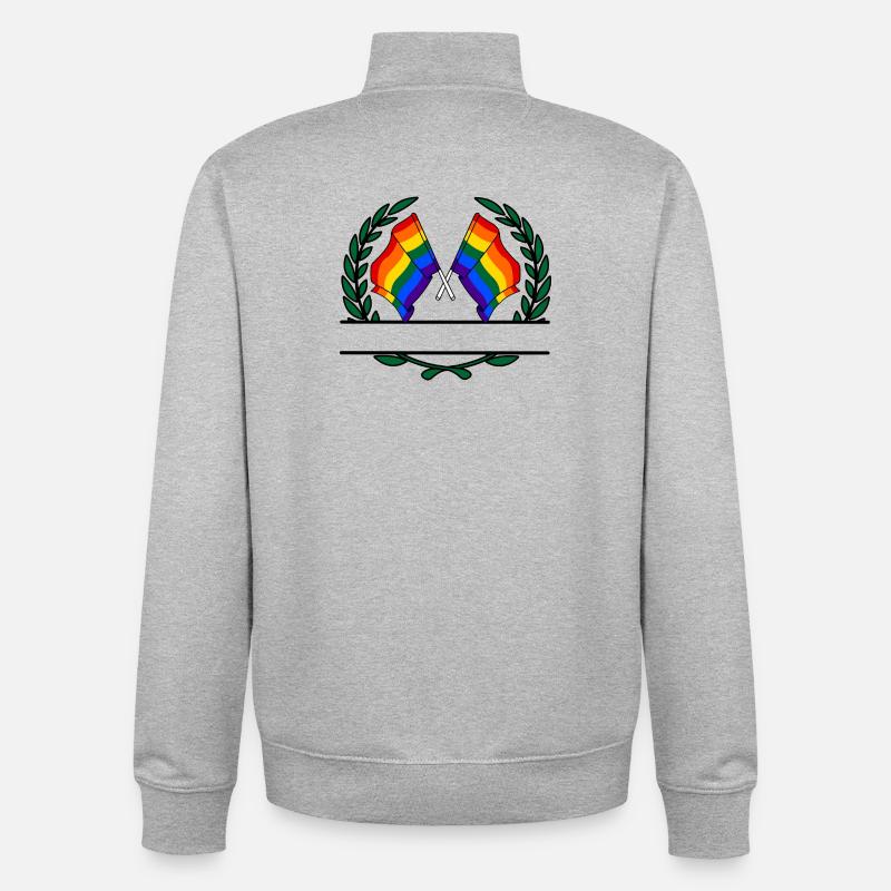 Drapeaux Bannière couronne de laurier arc-en-ciel - Sweat zippé unisexe en coton bio Stanley/Stella - gris chiné