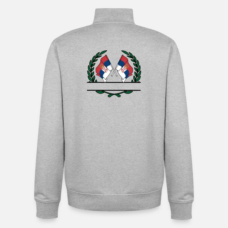 Drapeaux Serbie couronne de laurier bannière - Sweat zippé unisexe en coton bio Stanley/Stella - gris chiné