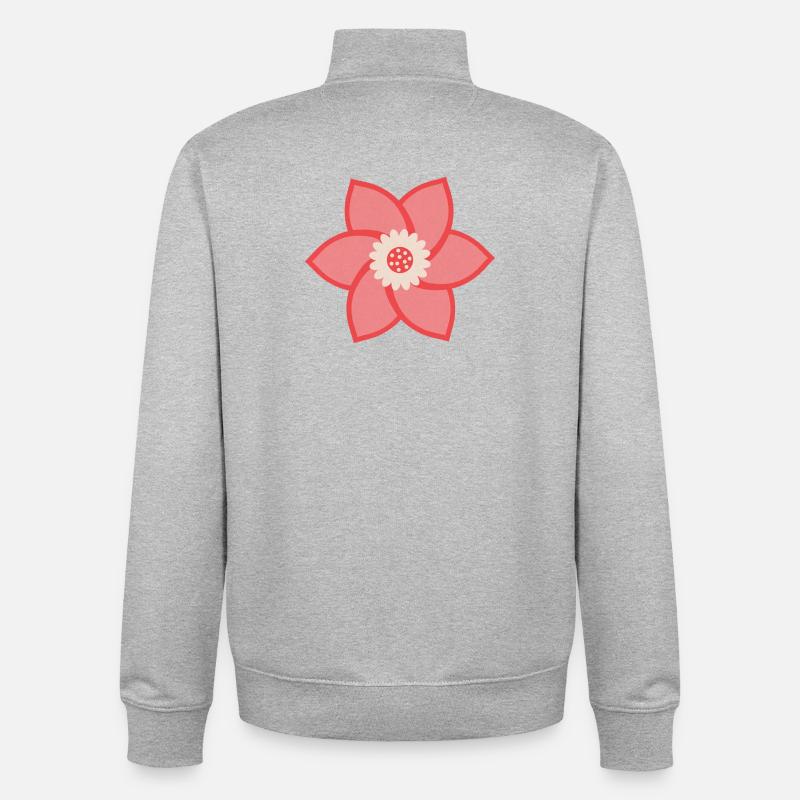 Fleur rouge rose et crème - Sweat zippé unisexe en coton bio Stanley/Stella - gris chiné