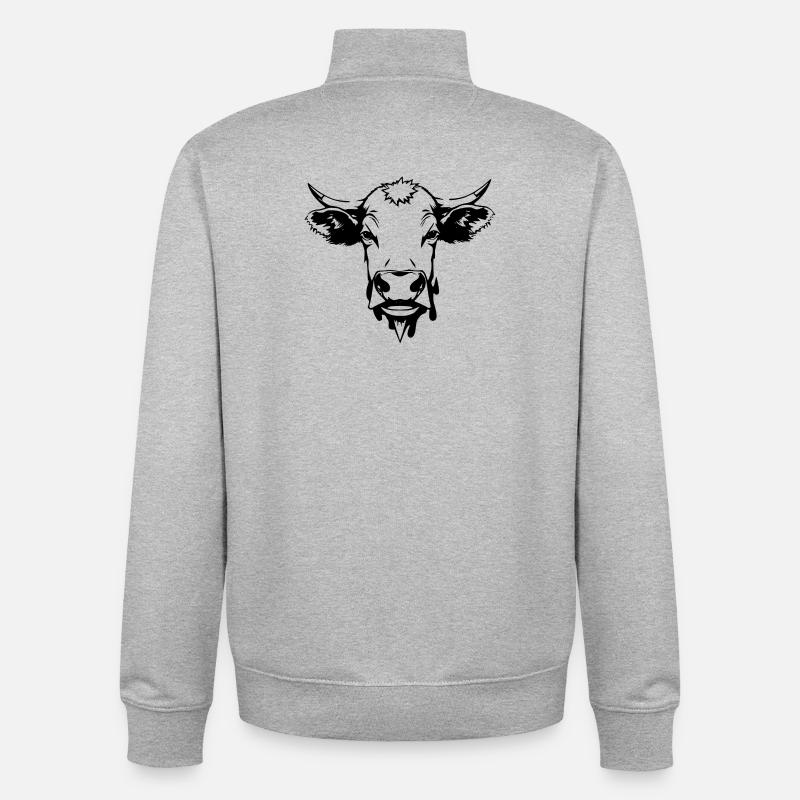 Vache Tête de Vache Noire Cadeau - Sweat zippé unisexe en coton bio Stanley/Stella - gris chiné