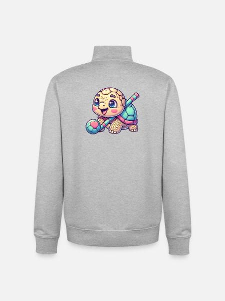 Cute turtle with hockey stick and ball - Unisex Organic Zip Sweatshirt by Stanley/Stella - heather grey
