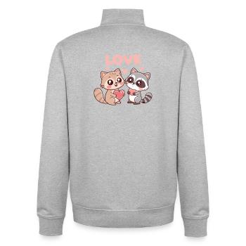 Duo-Katzen und Waschbären Herzen der Liebe - Unisex Organic Zip Sweatshirt von Stanley/Stella - Grau meliert - Hinten - AI Model Male 185 light (185cm)