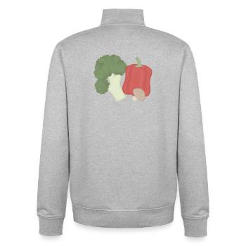 Trio de légumes brocoli poivre champignons - Sweat zippé unisexe en coton bio Stanley/Stella - gris chiné - Dos - AI Model Male 185 light (185cm)