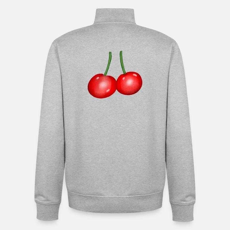 Cherry Duo Fruit Cherry Fruit - Unisex Organic Zip Sweatshirt by Stanley/Stella - heather grey