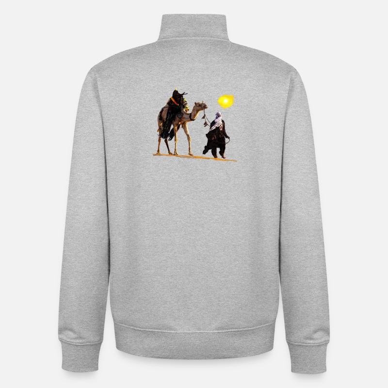 Beduine mit Kamel - Unisex Organic Zip Sweatshirt von Stanley/Stella - Grau meliert