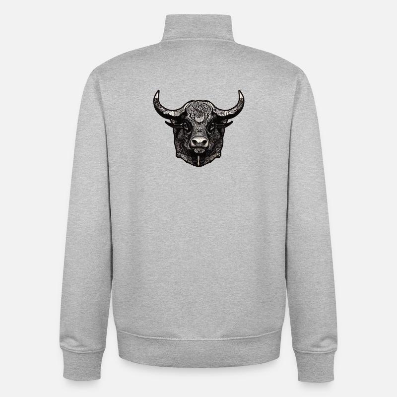 Tête de taureau - Sweat zippé unisexe en coton bio Stanley/Stella - gris chiné
