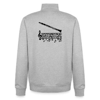 Klarinettenblasinstrument mit darunter liegenden musikalischen Tönen - Unisex Organic Zip Sweatshirt von Stanley/Stella - Grau meliert - Hinten - AI Model Male 185 light (185cm)