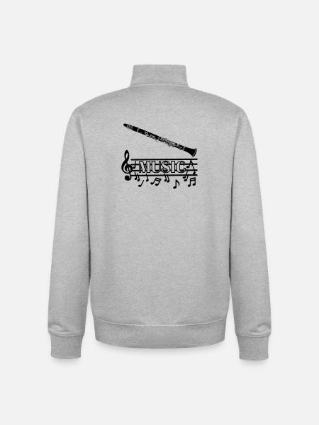 Clarinette instrument à vent avec des sons musicaux en dessous - Sweat zippé unisexe en coton bio Stanley/Stella - gris chiné