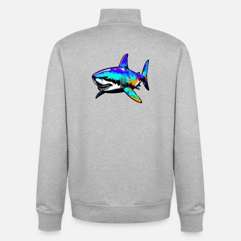 Requin - Sweat zippé unisexe en coton bio Stanley/Stella - gris chiné