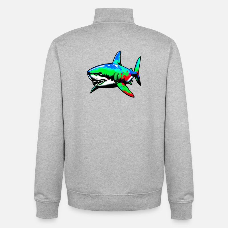 Requin - Sweat zippé unisexe en coton bio Stanley/Stella - gris chiné