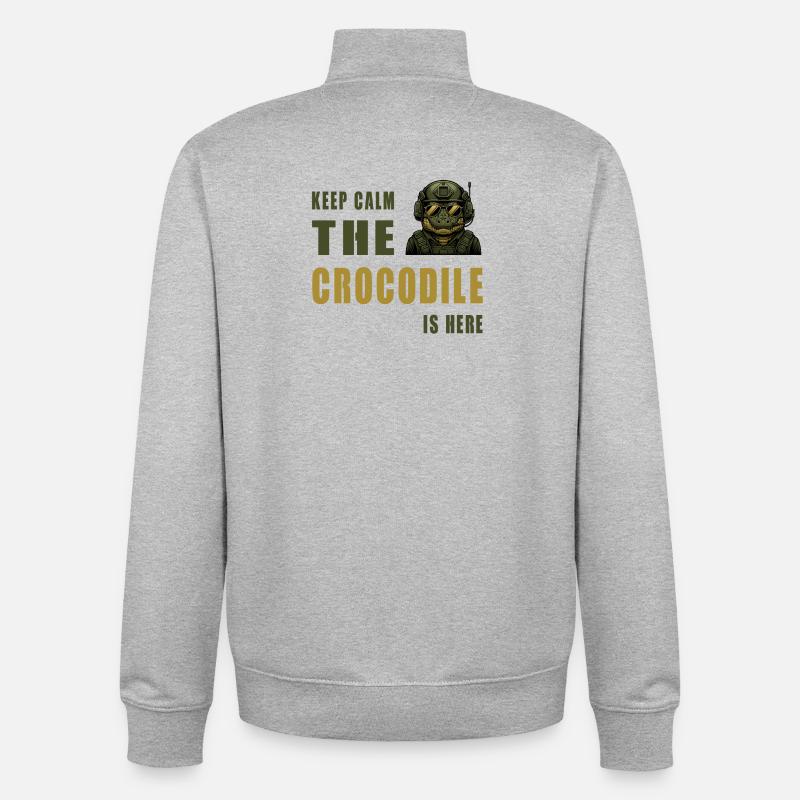 Crocodile en action – Restez calme - Sweat zippé unisexe en coton bio Stanley/Stella - gris chiné