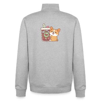 Cute Corgi Puppy Hugging Iced Coffee - Unisex Organic Zip Sweatshirt by Stanley/Stella - heather grey - Back - AI Model Male 185 light (185cm)