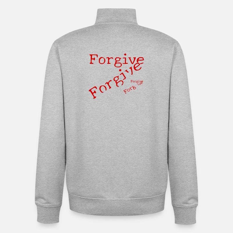 Le pardon en typographie rouge - Sweat zippé unisexe en coton bio Stanley/Stella - gris chiné
