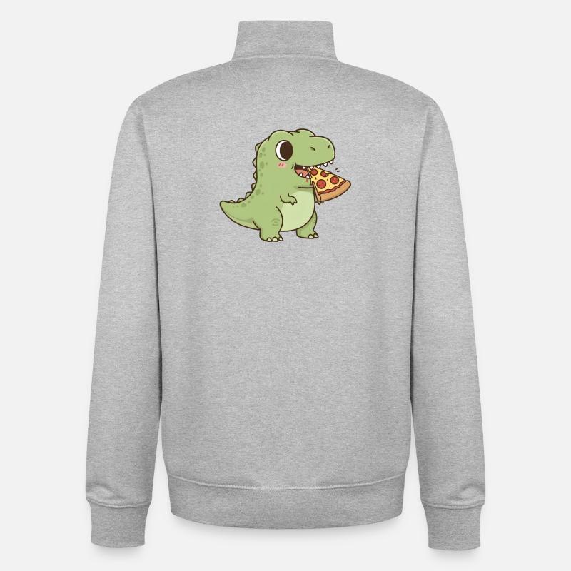 T-Rex eats pizza - Unisex Organic Zip Sweatshirt by Stanley/Stella - heather grey