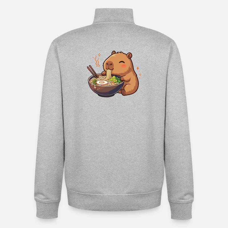 Capybara avec nouilles, ramen kawaii capybara - Sweat zippé unisexe en coton bio Stanley/Stella - gris chiné