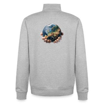 Erde in Händen: Globale Verantwortung - Unisex Organic Zip Sweatshirt von Stanley/Stella - Grau meliert - Hinten - AI Model Male 185 light (185cm)