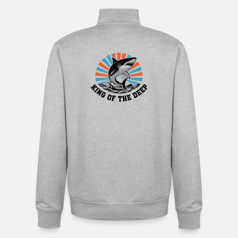 Roi Requin de l’Explosion Profonde - Sweat zippé unisexe en coton bio Stanley/Stella - gris chiné
