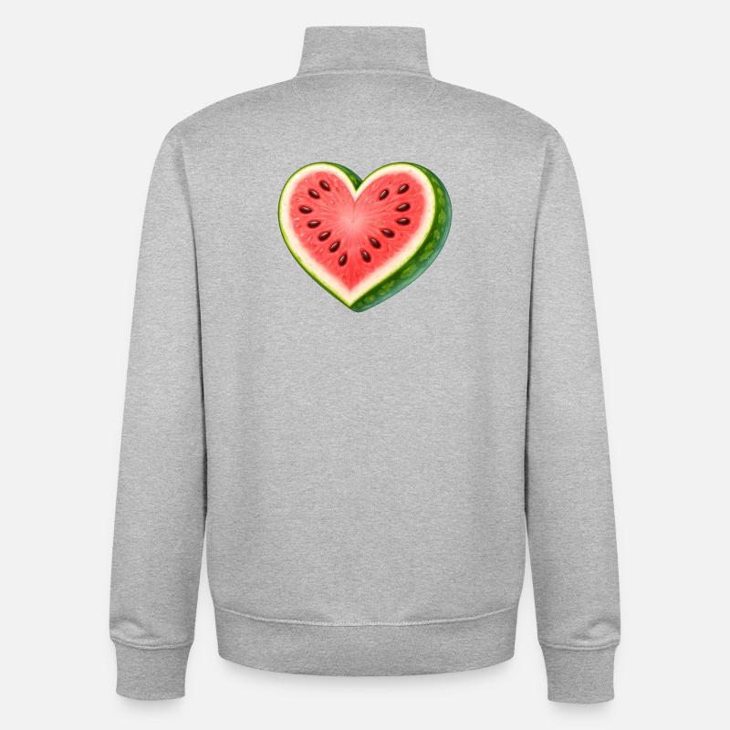 Saftig vandmelon i hjerteform illustration - Stanley/Stella unisex sweatshirt med lynlås i økologisk - grå meleret